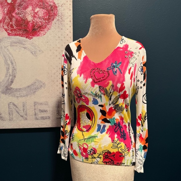 Vintage 80's Graffiti  Print Embellished Sweater by Momento Size Large. - Picture 1 of 3
